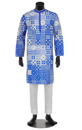 Picture of Ivory Printed Silk Panjabi Pajama Set