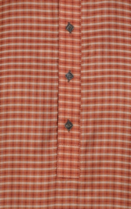 Picture of Orange Check Erri Embroidered Silk Panjabi Pajama Set