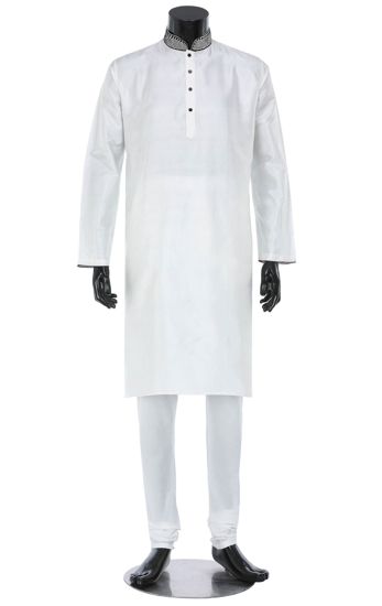 Picture of White Embroidered Silk Panjabi Pajama Set
