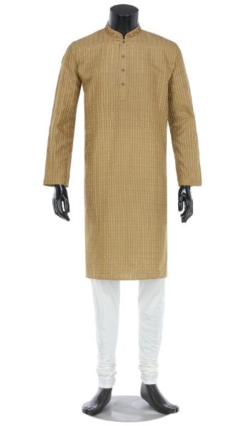 Picture of Brown Erri Embroidered Silk Blend Panjabi Pajama Set
