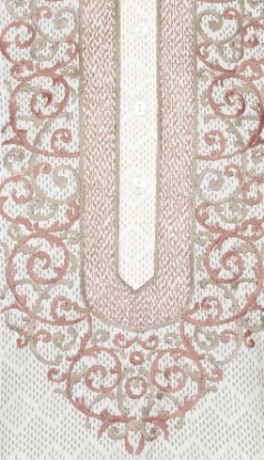 Picture of Ivory Printed and Embroidered Silk Panjabi Pajama Set