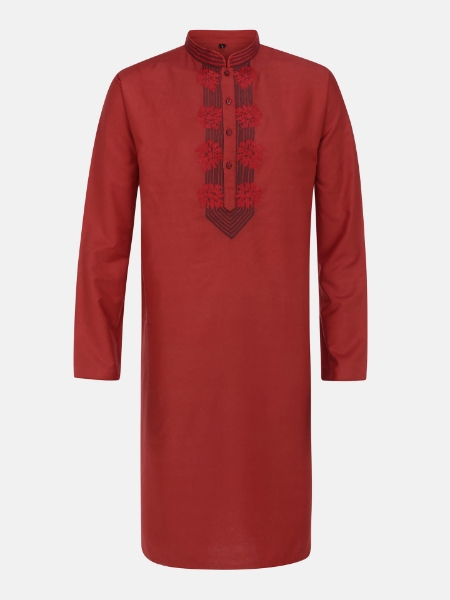 Picture of Brick Red Embroidered Joysree Silk Panjabi