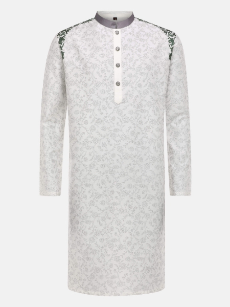 Picture of White Printed and Embroidered Joysree Silk Panjabi
