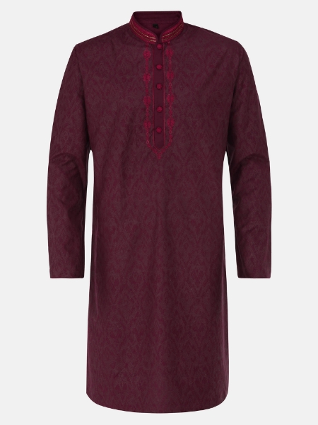 Picture of Burgundy Printed and Embroidered Joysree Silk Panjabi