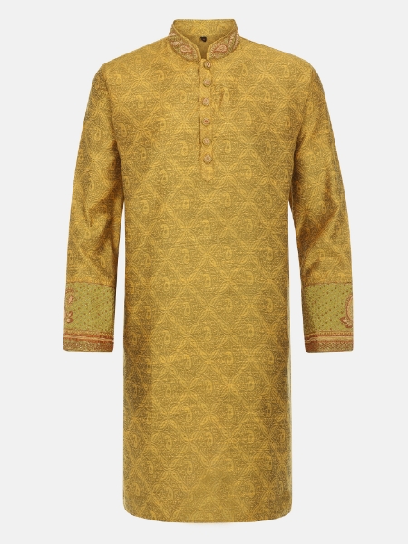 Picture of Yellow Erri Embroidered Art Silk Panjabi