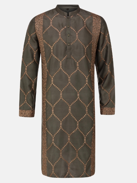 Picture of Dark Olive Embroidered Silk Panjabi