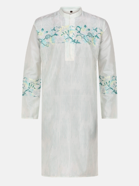 Picture of Ivory Printed and Embroidered Silk Panjabi