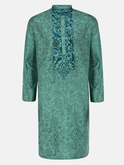 Picture of Sea Green Printed and Embroidered Silk Panjabi