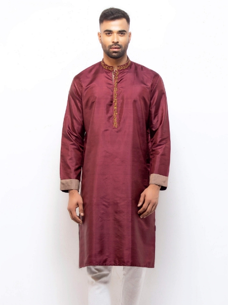 Picture of Maroon Erri Embroidered Silk Panjabi