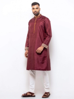 Picture of Maroon Erri Embroidered Silk Panjabi