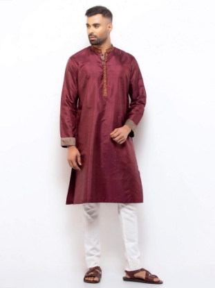 Picture of Maroon Erri Embroidered Silk Panjabi