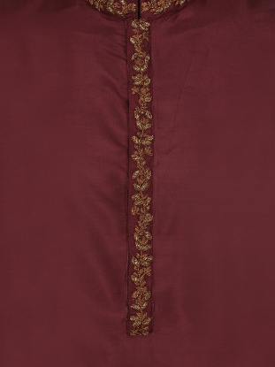 Picture of Maroon Erri Embroidered Silk Panjabi