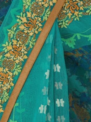 Picture of Green Printed and Embroidered Half Silk Jamdani Saree
