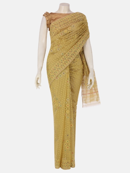 Picture of Pastel Yellow Half Silk Jamdani Saree