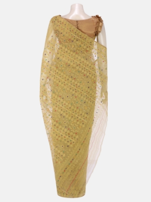 Picture of Pastel Yellow Half Silk Jamdani Saree