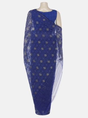 Picture of Blue Half Silk Jamdani Saree
