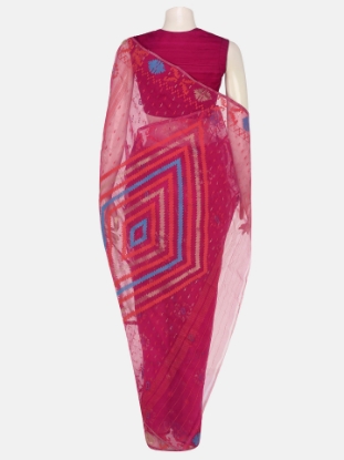 Picture of Fuchsia Half Silk Jamdani Saree