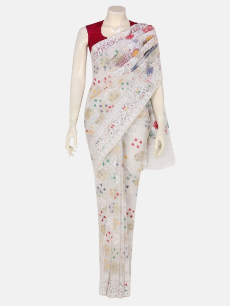 Picture of White Half Silk Jamdani Saree