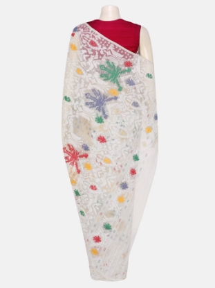 Picture of White Half Silk Jamdani Saree