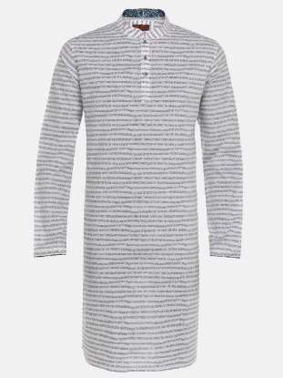 Picture of White Printed Cotton Slim Fit Short Kurta