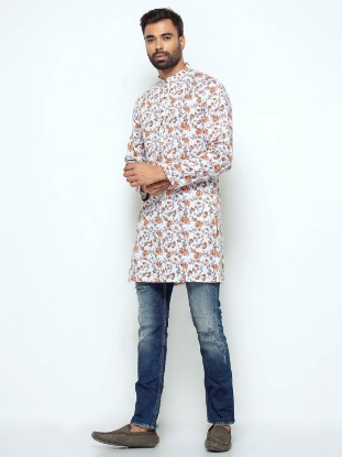 Picture of White Slim Fit Cotton Kurta