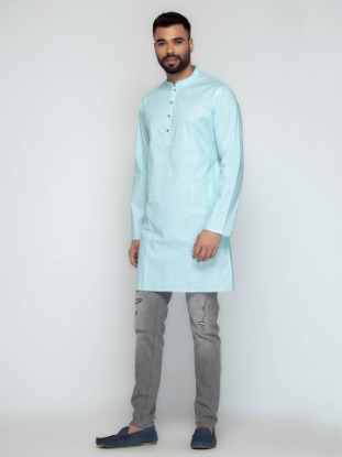 Picture of Aqua Cotton Slim Fit Short Kurta