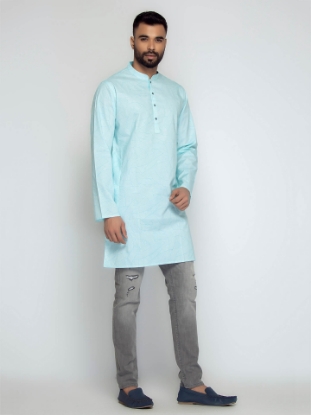 Picture of Aqua Cotton Slim Fit Short Kurta