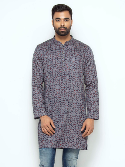 Picture of Charcoal Grey Slim Fit Cotton Kurta