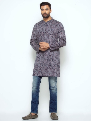 Picture of Charcoal Grey Slim Fit Cotton Kurta
