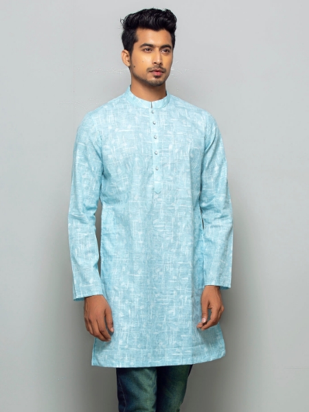Sky Blue Cotton Slim Fit Short Kurta