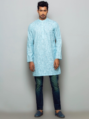 Picture of Sky Blue Cotton Slim Fit Short Kurta