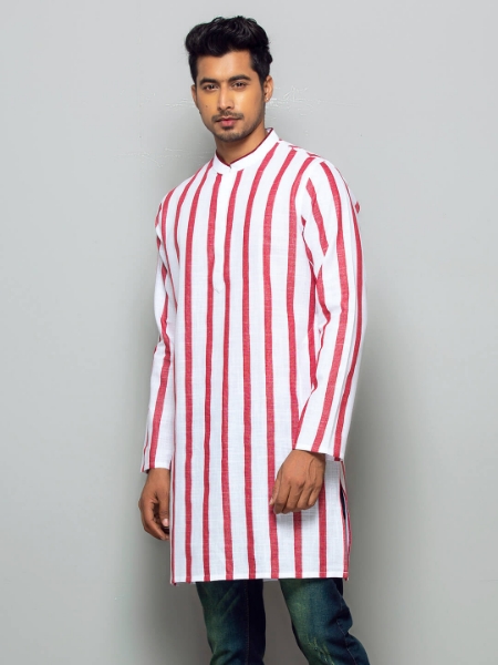 Picture of White Cotton Slim Fit Short Kurta