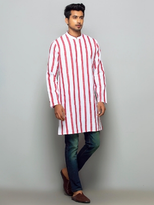 Picture of White Cotton Slim Fit Short Kurta
