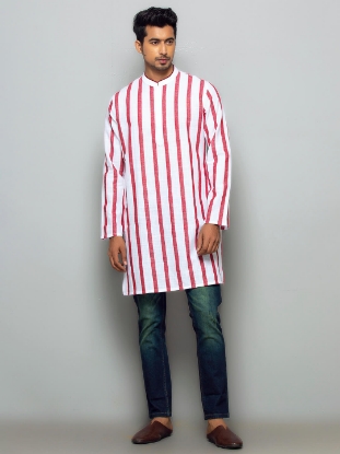 Picture of White Cotton Slim Fit Short Kurta