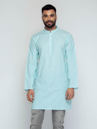 Picture of Turquoise Cotton Slim Fit Short Kurta