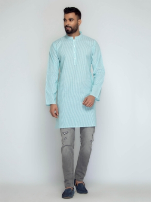 Picture of Turquoise Cotton Slim Fit Short Kurta