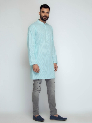 Picture of Turquoise Cotton Slim Fit Short Kurta