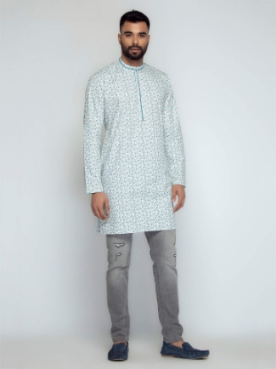 Picture of White Cotton Slim Fit Short Kurta