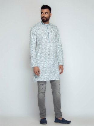 Picture of White Cotton Slim Fit Short Kurta