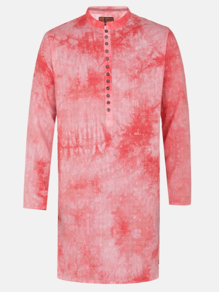 Picture of Red Printed Cotton Slim Fit Short Kurta