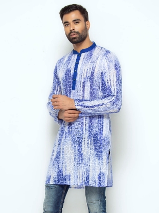 Picture of White Printed Cotton Slim Fit Short Kurta