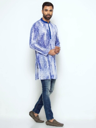 Picture of White Printed Cotton Slim Fit Short Kurta