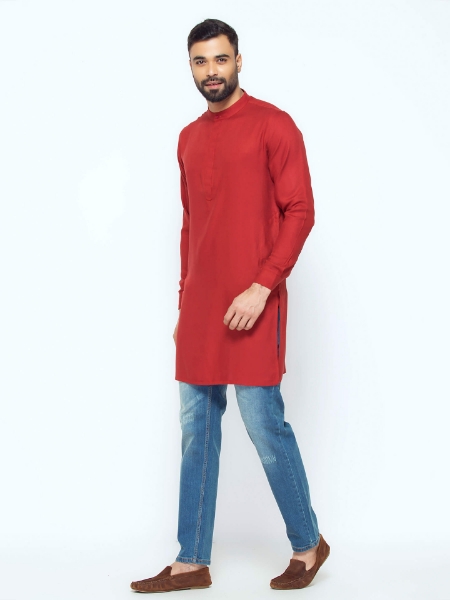 Picture of Maroon Cotton Slim Fit Short Kurta