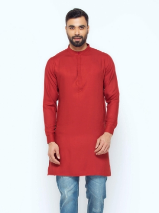 Picture of Maroon Cotton Slim Fit Short Kurta