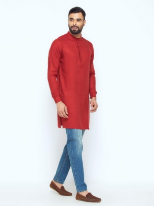 Picture of Maroon Cotton Slim Fit Short Kurta