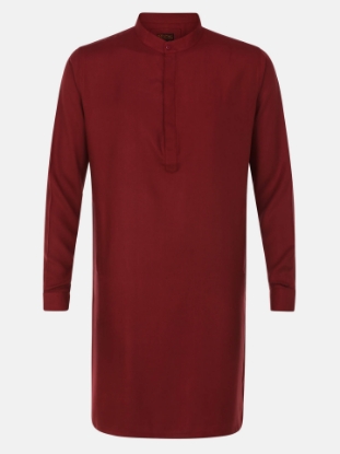 Picture of Maroon Cotton Slim Fit Short Kurta