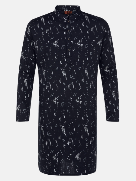 Picture of Midnight Blue Cotton Slim Fit Short Kurta