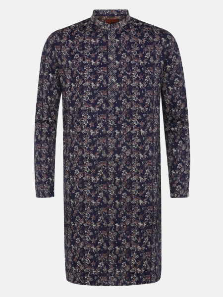 Picture of Midnight Blue Cotton Slim Fit Short Kurta