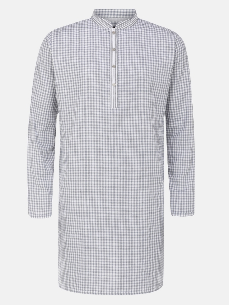 Picture of Blue Grey Check Cotton Slim Fit Short Kurta