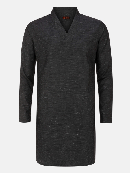 Picture of Charcoal Black Cotton Slim Fit Short Kurta